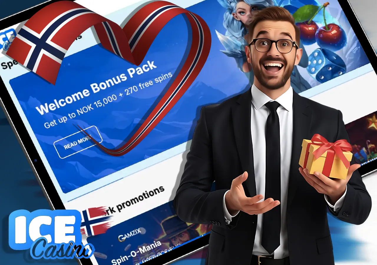 For å få en velkomstbonus opptil 15,000 kr samt 270 gratisspinn i innskuddsbonus, må du registrere deg.